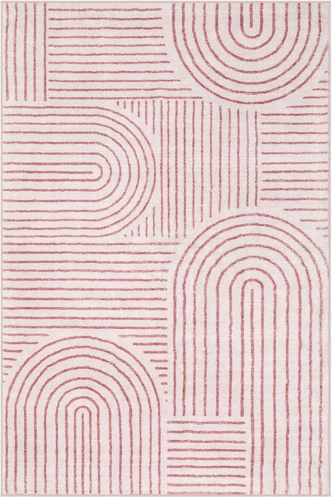 Lahome Abstract Washable Rugs, 4x6 Pink Rug for Bedroom Nursery Soft Non Slip Modern Living Room Rug, Ultra-Thin Non-Shedding Throw Carpet for Entryway Kitchen Office(4'x6',Pink)