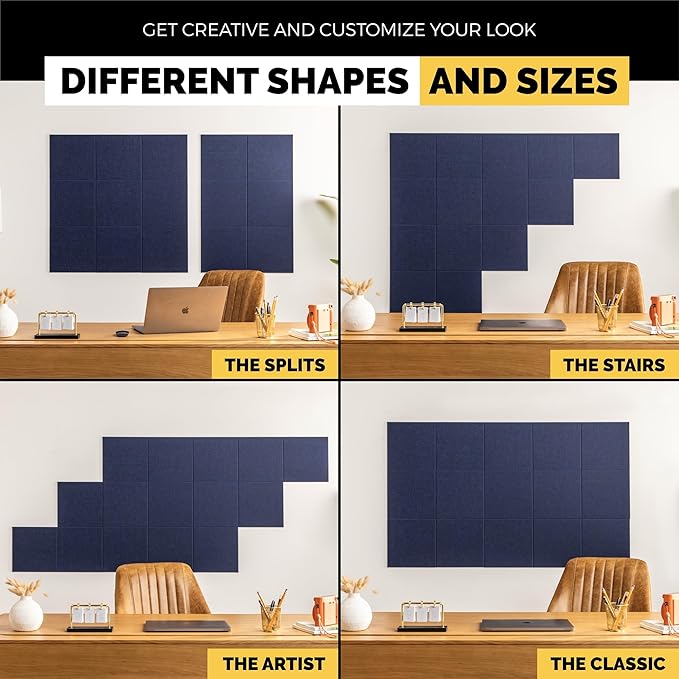 WALLHERO Large Cork Board Alternative | 15 Pack | Sizing Up to 59”x36”, Felt Wall Tiles, Office Wall Decor, Large Cork Boards for Walls, Corkboard, Cork Board for Office, Pin Board, Blue