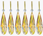 Crystal Glass Christmas Ornaments, 6Pcs Teardrop Prism Hanging Crystals for Christmas Tree,Centerpieces,Wedding,Party Decor (Gold)