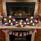 6 PCS 4th of July Hanging Wreaths for Cabinet Small Patriotic Tulip Silk Independence Day Wreaths for Front Door with Red White and Blue Flower Memorial Day Labor Day Candle Wreath for Home Wall Decor