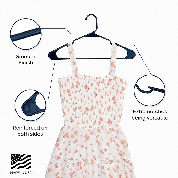 Plastic Hangers 50 Pack - Space Saving Clothes Hangers, Made in USA, Durable & Strong Plastic Shirt & Coat Hanger with Notches & Shoulder Grooves, Non-Slip Hangers | Blue Sapphire