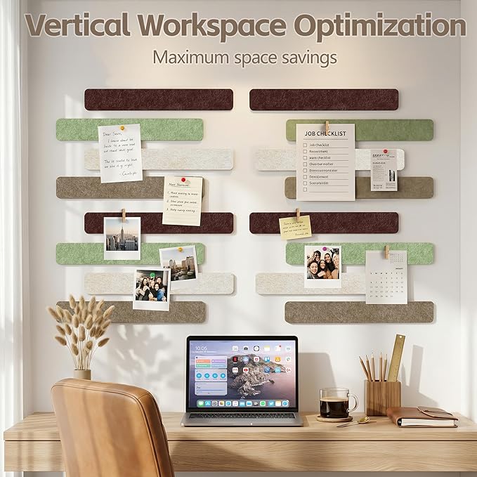 Cork Board for Walls - 8 Pack Felt Pin Board Bar Strips - Self-Adhesive Lightweight Bulletin Board - Cork Board for Office with 40 Push Pins No Damage for Wall