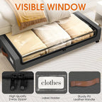 Under Bed Storage with Wheels 1Pack Storage Containers with Clear Window&Label Under Bed Drawers Rolling Under Bed Storage for Clothes,Shoes, Blankets (30.71 x 16.93 x 6.69 in, Dark Grey)