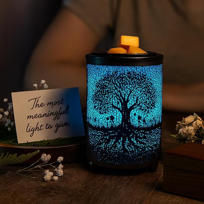 Leyoue Electric Wax Melt Warmer PTC Heating Plate with 7 Colors LED Changing Light Wax Warmer Fragrance Warmer for Home Office Gifts & Decor(Life Tree)