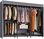 H8 Heavy Duty Clothes Rack with Cover, Covered Garment Rack with Shelves, Wardrobe Closet with Cover, Portable Closet Organizer Storage, Black Clothing Rack with Grey Cover