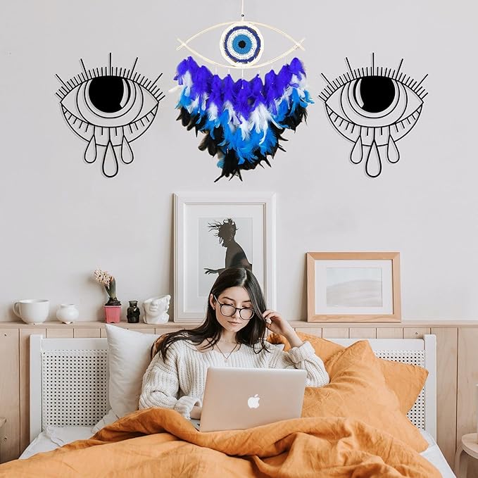 Holmgren Evil Evil Dream Catcher - Blue Evil Eye Decor for Bedroom, Evil Eye Wall Art for Home Room Decor Hanging Ornament, Good Luck Gifts for Family