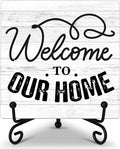 Welcome Home Sign, Welcome to Our Home Sign, Kitchen Decor and Accessories, Farmhouse Wooden Plaque with Iron Stand for Desk Shelf Decor-A16