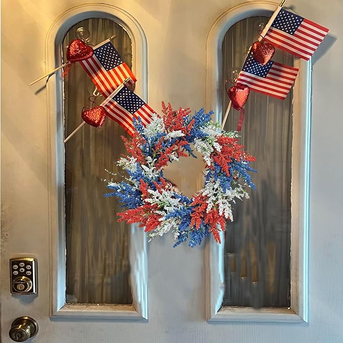 20In Patriotic Wreaths for Front Door, Artificial Red White Blue Faux Flowers,Patriotic Wreath Decorations,Decor for 4th of July,Festival Wreath for Outdoor,Home, Office, Party Wall