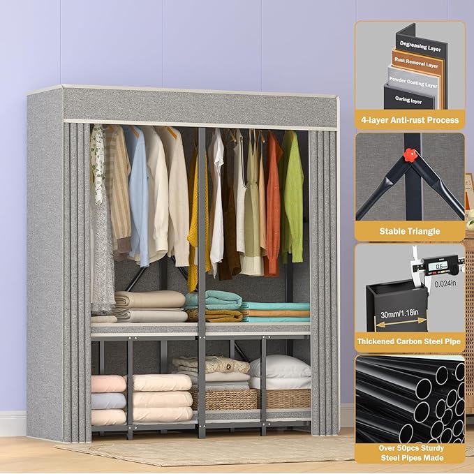 Premium Strong Heavy Duty Clothes Rack with Cover, 95% Assembled Freestanding Fordable Clothing Racks for Hanging Clothes, 71" Lx71 H,Black