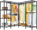 Heavy Duty Garment Rack Clothes Rack,Large Metal Closet Organizer System Storage Wardrobe,Freestanding Clothing Rack with Adjustable Wire Shelves& Hang Rods,MaxLoad 1100lbs