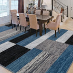FlyDOIT Modern Geometric Patchwork Area Rug, 5x8 Blue Large Rugs for Living Room, Rockwood Collection Indoor Rugs for Bedroom, Throw Carpet Floor Decor for Entryway Dining Room Office Nursery
