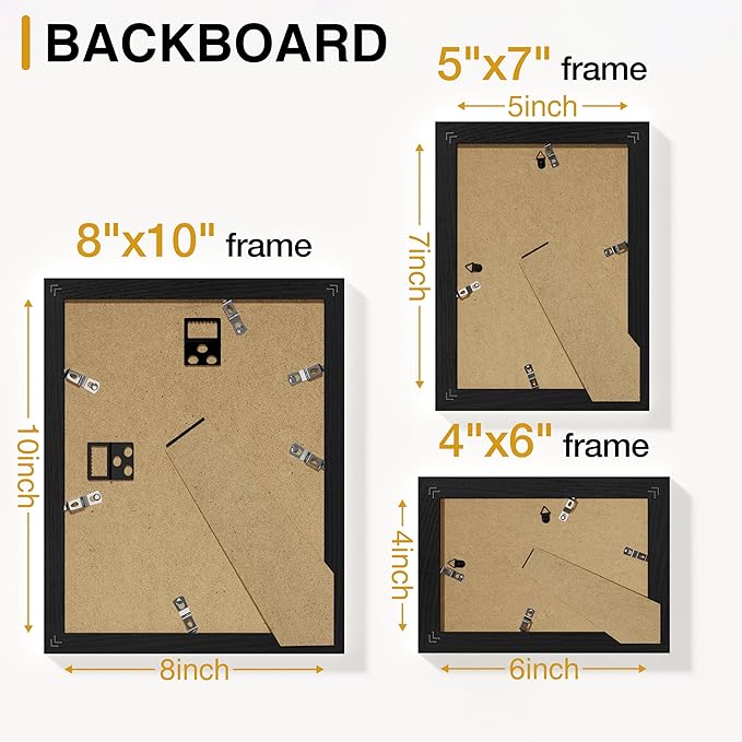 Vittanly 10 Pack Picture Frames Collage Wall Decor, Gallery Wall Frame Set for Wall or Tabletop Display, Engineered Wood and Shatter-resistant Plexiglass, Multi Sizes with 8x10, 5x7, 4x6 Frames, Black