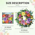24 Inch Spring Summer Wreaths for Front Door Outside, Luxury Colorful Seasonal Floral Wreath with Chrysanthemums Roses Tulips & Berries, Faux Spring Summer Door Wreath for Outdoor Home Decor