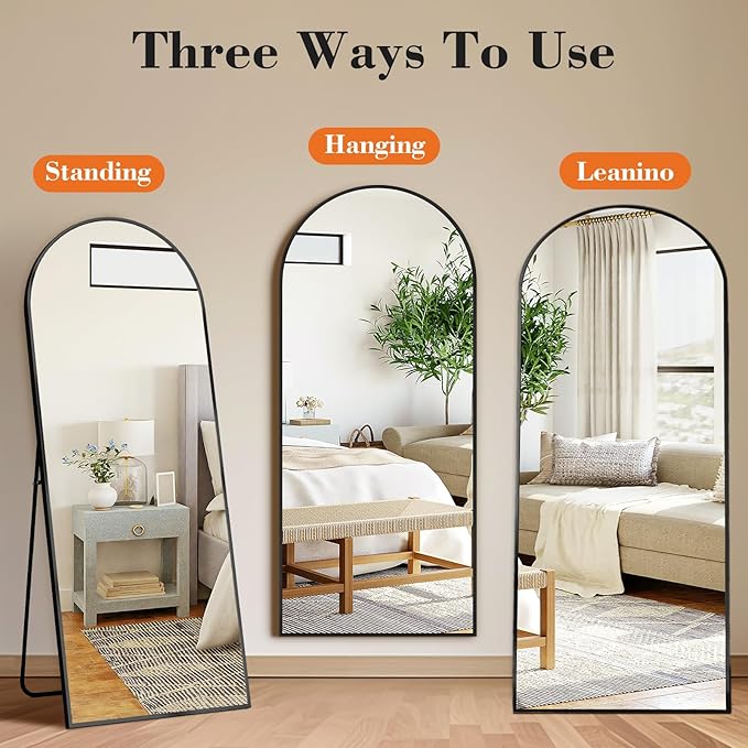 DUMOS 63"x20" Arched Full Length Mirror with Stand, Floor Body Mirror Shatter-proorf Nano Glass with Aluminum Frame, Free Standing or Hanging Leaning Modern Simple Home Decor, Gold