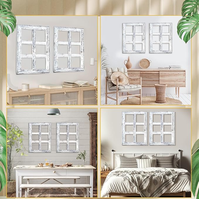 Thyle 6 Pcs Wooden Window Frame Wall Decor Rustic Wall Decor 15.75" x 11.81" White Wooden Decorations for Vintage Home Living Room Bedroom Bathroom Country Farmhouse