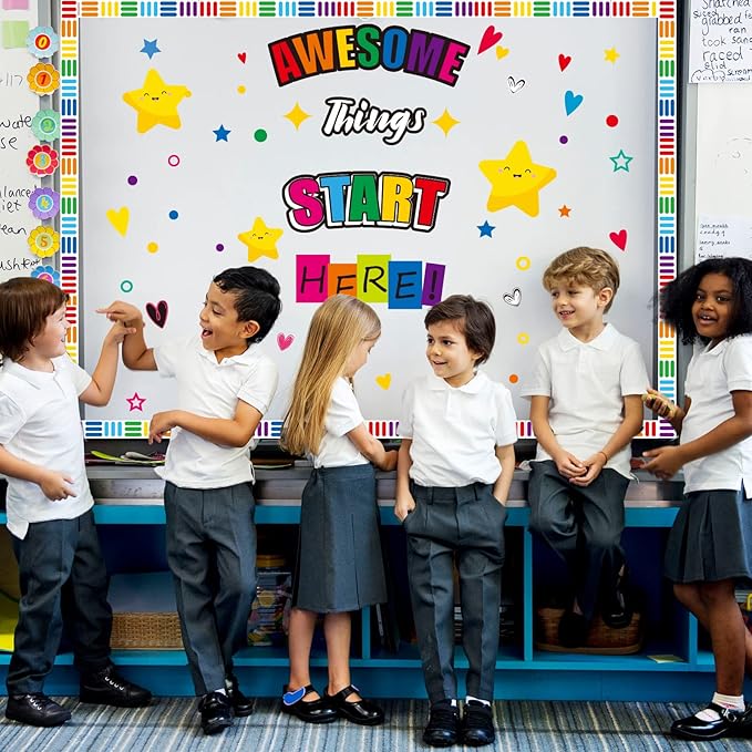 gisgfim Classroom Bulletin Board Decoration Set Welcome Banner Wall Door Decor Colorful Classroom Decorations for Kindergarten Preschool Elementary and Middle School(Awesome Things Start Here!)