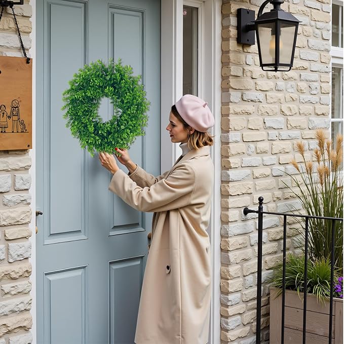 U'Artlines 17inch Front Door Wreaths Artificial Spring Summer Greenery Hanging Garland for Home Wedding Wall Window Decoration (17'inch Boxwood,1)