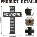 VZVCTFS God Says You Are Wooden Cross - 6.5x10 Inch Inspirational Bible Verse Wall Decor for Home Office Kitchen, Christian Scripture Hanging Gift for Easter Christmas（Black）- A06
