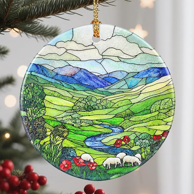 Christmas Ornaments, 2.8 Inch Ceramic Hanging Ornament, Christmas Tree Ornaments, Xmas Decorations, Holiday Decorations, Holiday Party Gifts, and Xmas Gift Ideas - Green Irish Hills