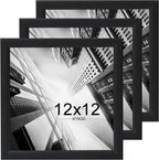 KTKDE 12x12 Picture Frame Set of 3, Black Wooden frames, Wall Hanging Display, Best Square Photo Frame Studio Gallery for Photos, Posters & Art Prints