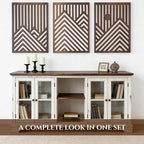 qmmp Modern Wooden Wall Sculptures - Set of 3 - Home Decor Accent - Large Wall Art for Living Room, Bedroom, Office - Easy Installation (Walnut, XLarge - Mountain and Sun)
