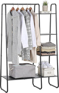 SunnyPoint Open Closet Garment Rack with 4-Tier Shelves & Bottom Storage Shelf, Freestanding Open Wardrobe Clothes Rack Organizer with Hanging Rod for Bedroom Closet, Clothing Rack with Shelves