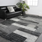 FlyDOIT Modern Geometric Patchwork Area Rug, 9x12 Grey Large Rugs for Living Room, Rockwood Collection Indoor Rugs for Bedroom, Throw Carpet Floor Decor for Entryway Dining Room Office Nursery