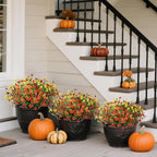 Artificial Flowers for Outdoors 12 Bundles Fake Plants Spring Home Decoration, Realistic Faux Flower Silk Daisy with Eucalyptus Stem UV Resistant Patio Planter Porch Yard Window (Yellow Brown Orange)