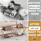 2 Pack Bamboo Luggage Rack for Guest Room, 26.77" Folding Wide Suitcase Stand with Fabric Storage Shelf, Thickened Luggage Stand Holder for Bedroom Hotel, Luggage Rack for Suitcases (2 Pack - Tea brown)