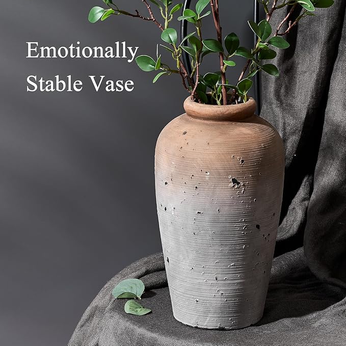 Emotionally Grounded Vase, Vaseking Large Ceramic Rustic Vase, 11 inch Minimalist Decorative Farmhouse Tall Vases for Home Decor, Living Room, Enterway, Table Decoration, Brown