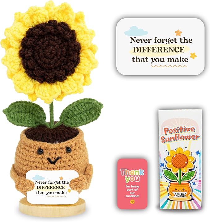 Emotional Support Crochet Sunflower – Handmade Appreciation Gift for Teachers, Coworkers – Never Forget The Difference, Inspirational Gifts for Women, Graduation Gifts, Employee Appreciation