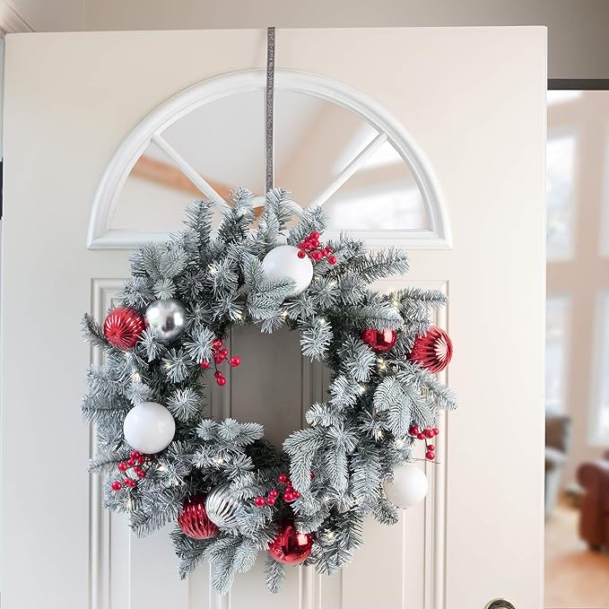 Haute Decor Premium Holly Embossed HighProfile Wreath Hanger - Pewter Holly