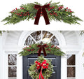 60cm Artificial Christmas Norfolk Pine Cedar Swags with Velvet Bow Greenery Decoration for Mantel Window Mirror Picture Frame Mailbox Holiday Indoor Outdoor Home Decor (Red Berry, 60cm/23.6'')