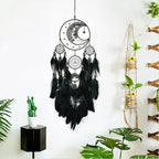 Large Dream Catchers, Handmade Woven Moon Healing Crystal Stone Dream Catcher Wall Hanging Ornament for Bedroom Living Room Wedding Party Decor, Festival Blessing Craft Gift (Black Moon)