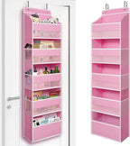 Over Door Organizer with 5 Large Pockets, Heavy Duty Hanging Organizer Storage, Closet Bathroom Nursery Bedroom Dorm, Toys Cosmetics Sundries and Baby Essentials, Pink