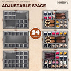 1 Pack Shoe Organizer for Closet, Adjustable Shoe Box Storage Containers, Large Foldable Shoe Bins with Clear Cover, Space Saving Shoes Holder with 4 Handles, Fits 12-24 Pairs, Black