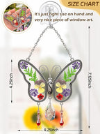 KY&BOSAM Butterfly Suncatchers Gifts for Mom Family Friends Stained Glass Suncatchers for Windows Hangings Wind Chimes Real Flower Colorful Crystal Outdoor for Garden Indoor Home Trees Party Decor