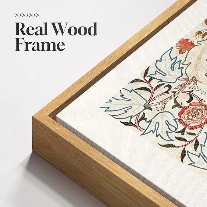 Large Framed William Morris Wall Art Set of 3, Vintage Strawberry Thief Canvas Artwork for Walls, Rustic Botanical Floral Art Prints for Living Room, Bedroom, Dining Room, Hallway, Office Wall Decor, Total Size 30x60 In