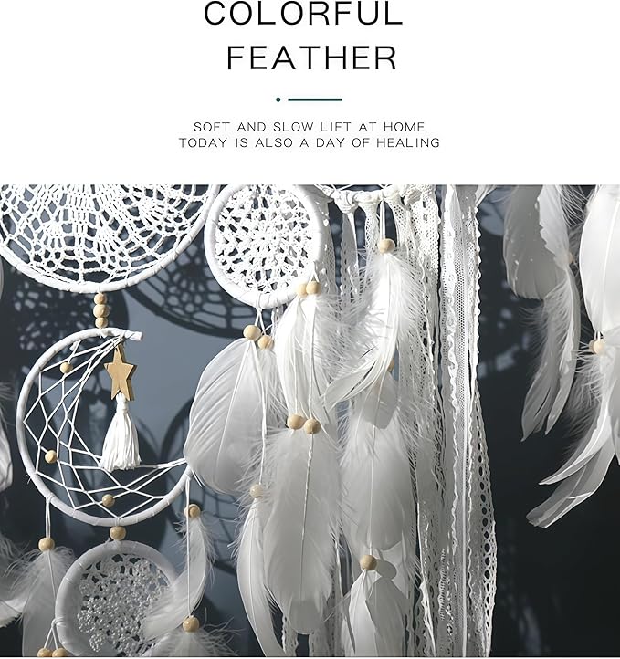 Set of 5 Boho, Hanging Large Boho Dream Catcher Macrame Wall Hanging Moon Dream Catcher Set Dream Catchers Wall Decor for Vintage Wedding Home Decorations (E)