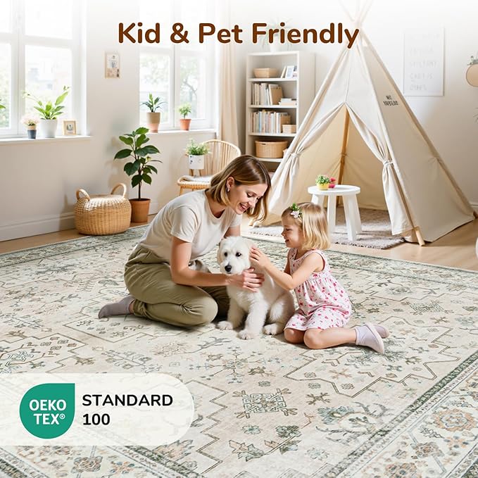 Lessymo Bathroom Rugs 2x3, Small Washable Area Rug for Kitchen Entryway Bedroom, Low Pile Door Mat Indoor Entrance, Non Slip Rubber Backing Vintage Geometric Floral Pastel Decor, Beige Brown