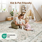 Lessymo Farmhouse Washable 8x10 Area Rugs for Living Room, Bedroom, Dining Room Rug for Under Table, Home Office, Non-Slip Stain Resistant Vintage Floral Large Carpet, Beige Brown
