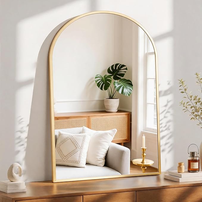 Sweetcrispy 38"x30" Arched Gold Bathroom Mirrors for Wall, Bathroom Mirrors for Over Sink, Metal Framed with HD Shatter-Proof Glass for Entryway, Living Room, Bedroom, Home Decor