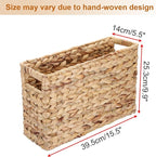 BTSKY Woven Magazine Holder, Water Hyacinth Magazine Basket, Natural Narrow Storage Basket Bin for Books & Files, Magazine Rack with Built-in-Handle for Home, Office & Desk - 15.4x5.5x9.8 Inch