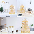 Carousel Music Box Gold Pink Christmas Snow Globes, 7.1" Glass Rotate Carousel Snow Globe for Kids & Adults, Classic Wind up Musical Snow Globe Valentines Day Gifts, Carousel Horse Home Decor