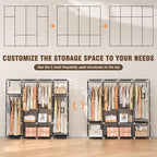 Wardrobe Closet, 66 Inch Portable Closet for Hanging Clothes, Large Capacity Clothes Rack Organizer with Cover & 4 Hanging Rods & 8 Storage Shelves & 2 Side Pockets (Black)