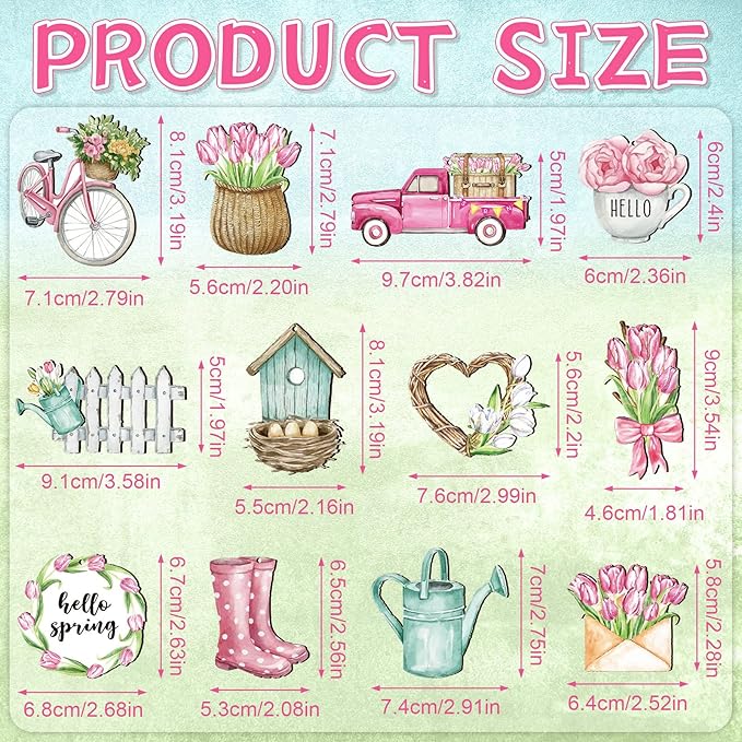 Maitys 36 Pcs Spring Flower Wooden Ornaments Sunflower Tulip Easter Tree Decoration Floral Gnome Hanging Wood Cutout Pastel Spring Decor for Home Small Tree Party(Sweet)