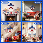 VeriNatural 4th of July Decorations - 19.5in Patriotic Red White and Blue Star Wreath - Independence Day Tinsel Wreath for Indoor Outdoor,Golf Cart, Party,Door and Wall Hanging Decor