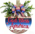 Memorial Day & 4th of July Patriotic Wreath, 12" Wooden Decor with Artificial Flowers, USA 250th Anniversary Sign for Front Door, Garden, Patios, Windows Decor (Color-Bless)