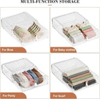 Neprock Underwear Drawer Organizer - Stackable Bra Organizer for Closet, 1 Cell Clear Acrylic Bra Storage Box, Closet Organizers and Storage for Lingerie, Undergarment, Baby Clothes, Scarf