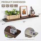 Marsmiles 40 inch Floating Shelves for Wall Solid Elm Wood Wall Mounted Shelves|Rustic Long Floating Shelves with Invisible Bracket for Bathroom Kitchen|Rounded Edge|Walnut, 1 Pack